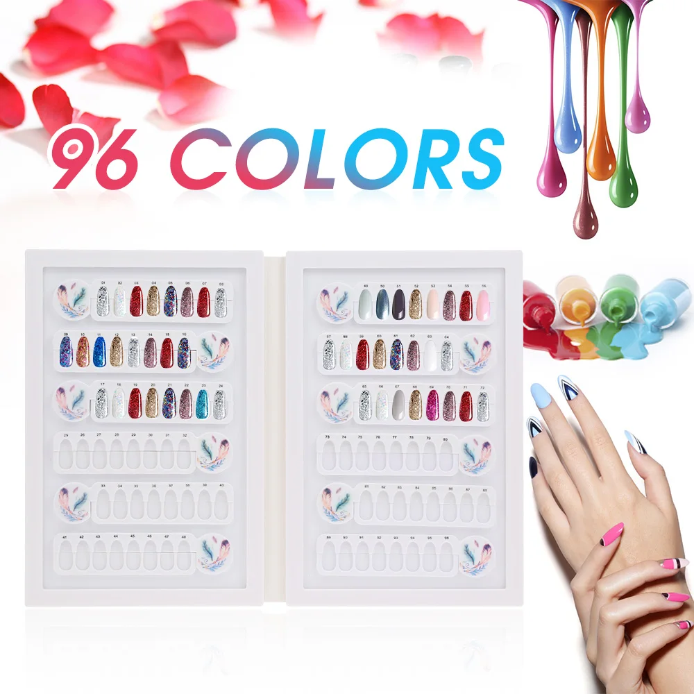 

False Nail Color Book 96 Colors Salon Nail Color Display Detachable Nail Art Gel Polish Nail Color Card Palette Manicure Tool