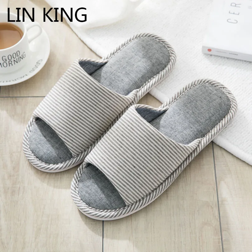 LIN KING Fashion Striped Home Slippers For Women And Men Unisex Indoor ...