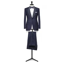 Последний дизайн пальто брюки темно-синий смокинг жениха шаль блейзер с лацканами 2 шт. Slim Fit Мужские свадебные костюмы для званого обеда Terno