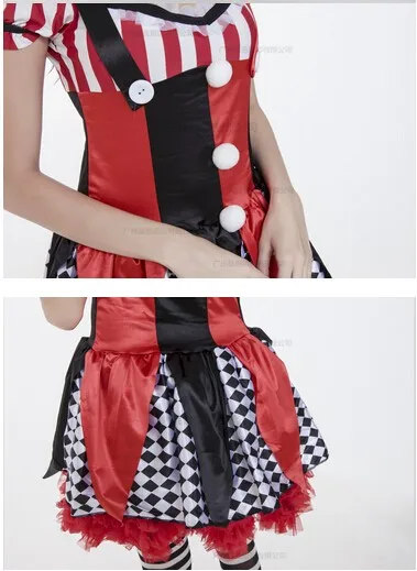QUGUDUAN Dressheadwear Circus Funny Harley Quinn Costume Women Uniform Female Clown Cosplay Carnival Halloween Black Red Set Costumes -Cosplayware Store