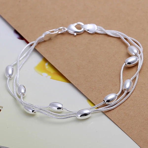 

High Quality Hot Sale Silver Fashion Simple Three Lines Light Beads Bracelet Women Jewelry B956