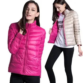

Ailegogo New Winter Women Double Side Down Jacket Ultra Light 90% White Duck Down Coats Short Design Slim Warm Parkas