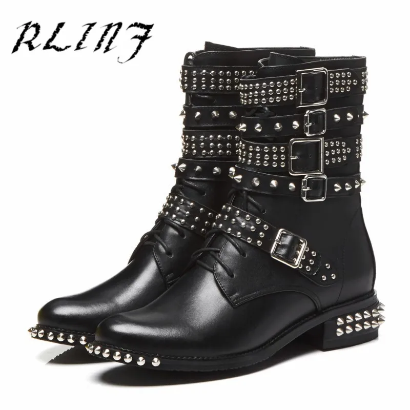 

RLINF New Locomotive Martin British Wind Rivet Flat Martin Women Short Boots