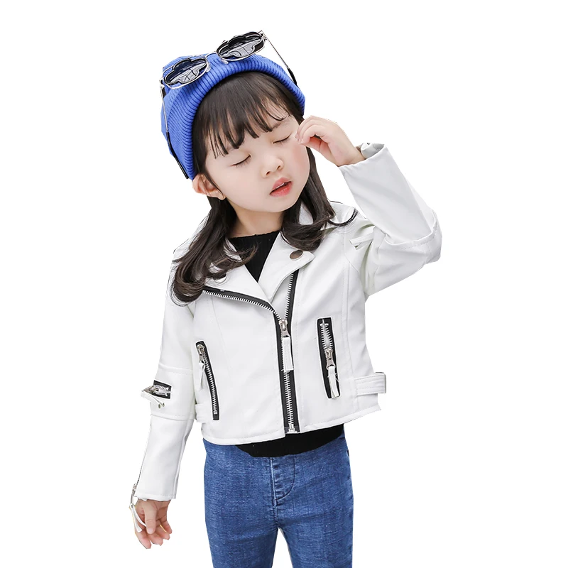 

girl pu jacket children 1-7 years old fashion cuff zipper all-match motorcycle leather kids coats boys jacket unisex