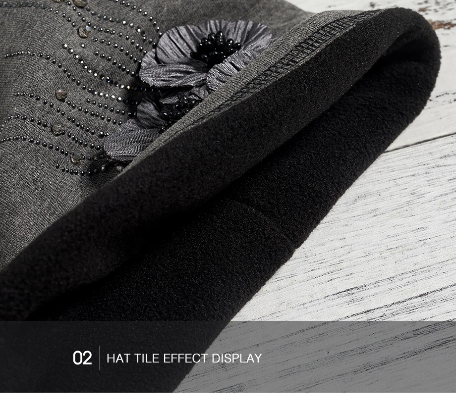 2018 Autumn Female Beanie Bonnet With Rhinestone Hats Three Flowers Caps Knitted Cotton For Women Warm Beanies Slouchy Skullies (16)