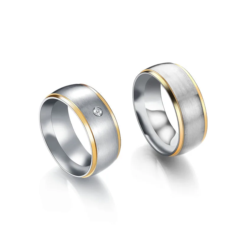 FairLadyHood Hot Sale Stainless Steel Simple Couples Rings Set Gold