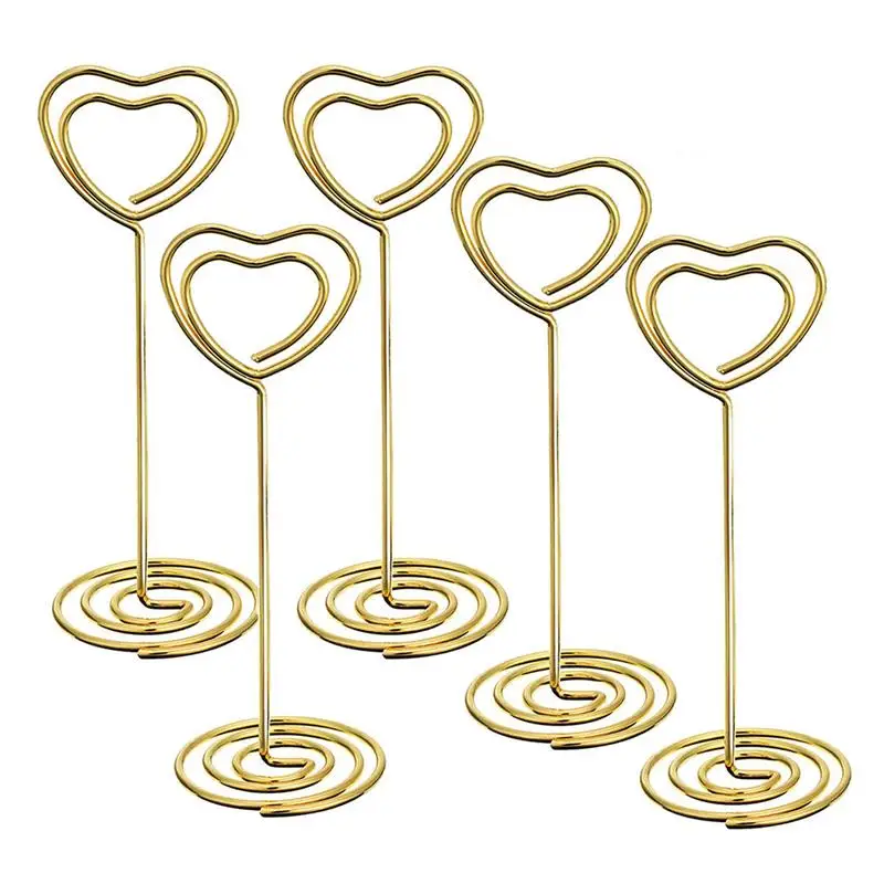 12 Pcs Rose Gold Heart Shape Photo Holder Stand Desk Number Holders Card Place Paper Clamps For Wedding Party Decorations