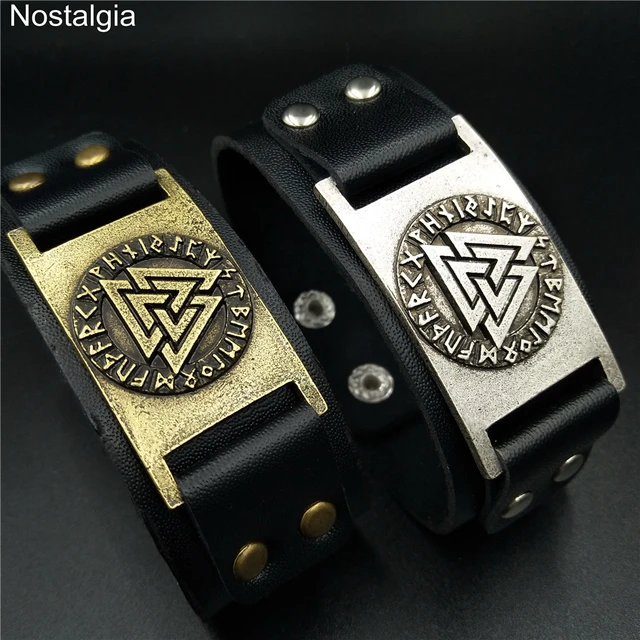 Nostgia Valknut-pulsera vikinga de cuero para hombre y mujer, brazalete con  símbolo de runas nórdicas, estilo Vikingo - AliExpress