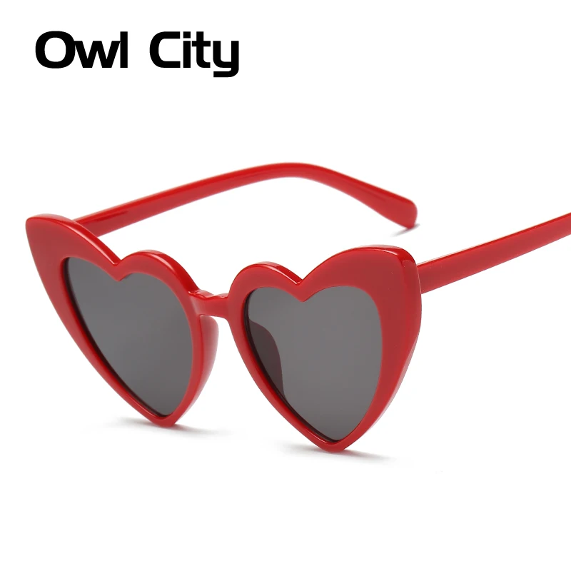 Owl City Heart Sunglasses para mulheres, óculos retrô marca designer de corações vermelhos, tons vintage dos anos 90, senhoras