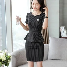 Летние модные женские деловые костюмы с юбкой и топ наборы черная полосатая куртка Женская рабочая одежда OL стиль