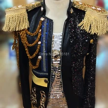 Плюс размер мужской черный с кисточками Epaulet блёстки Тонкий Блейзер Бар ночной клуб кожаный костюм dj для певицы для сцены одежда пальто джазовая куртка