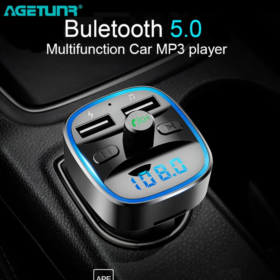 Comprar AGETUNR reproductor de música Mp3 para coche receptor Bluetooth 5,0 transmisor FM cargador de coche Dual USB disco U y tarjeta TF reproductor de música sin pérdidas