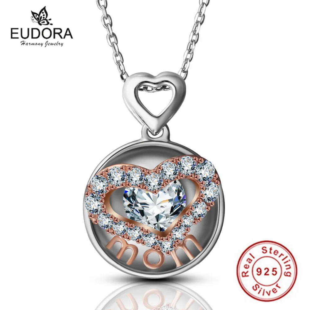 Eudora Baile Piedra Plata de Ley 925 de Lujo Crystal Micro AAA Rose del Color del Oro Del Corazón Colgante Collar de Joyería de Moda