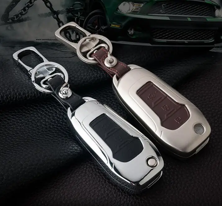 

Car Zinc Alloy+Leather Key Cover Shell Holder For Ford Tauru Escape Explorer Kuga Everest Edge Fiesta Focus MK2 MK6 Ranger