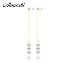 AINUOSHI, 18 К, желтое золото, натуральный культивированный пресноводный жемчуг, висячие серьги для женщин, 3 шт., груши, чистый 18 К, розовое золото, ювелирные изделия