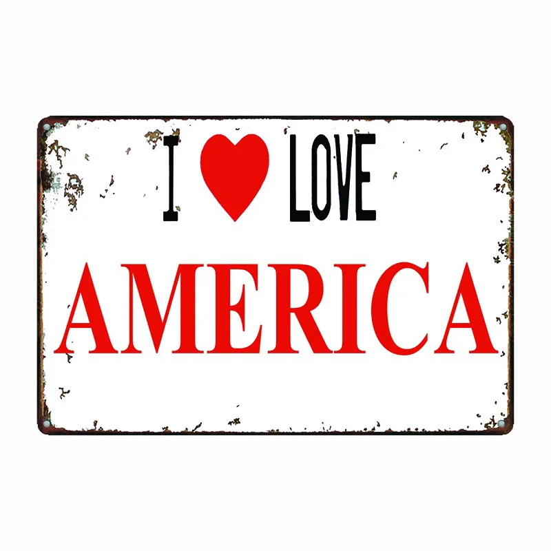 

I Love America Retro Metal Decorative Letter Plaque Tin Country Vintage Sign Motto Wall Patriotic Plate Bar Display 20x30cm