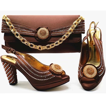 

Latest Design Italian Shoes with Matching Bags 2018 Nigerian Women Wedding Shoes and Bag Set Decorated with Appliques Party Shoe