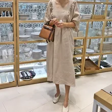 Длинное свободное Хлопковое платье трапециевидной формы для студенток в Корейском стиле