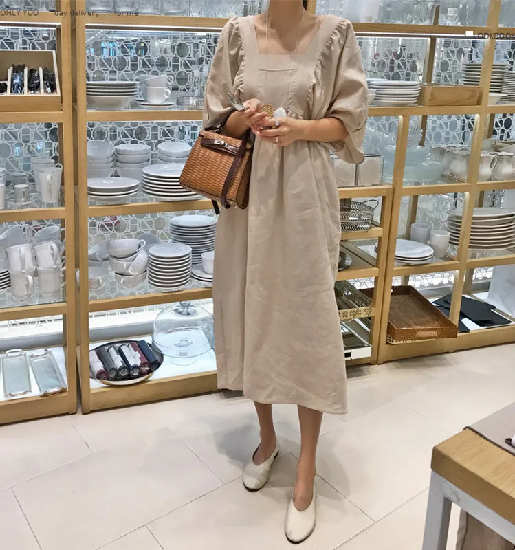 

2018 long loose cotton dress a-line female students Korean