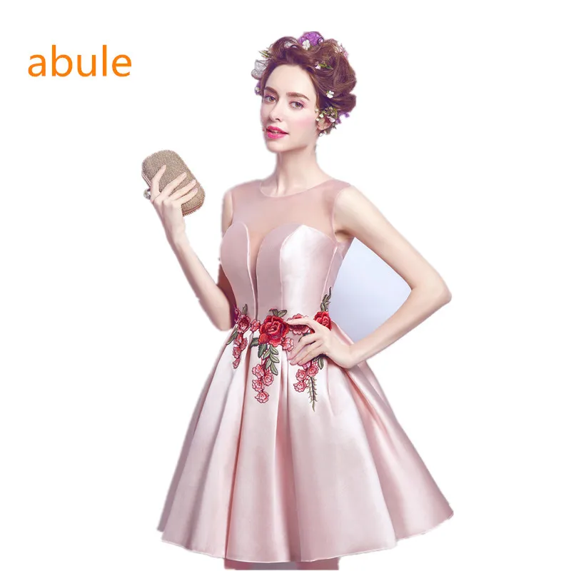 

abule 2017 Robe De Soiree Simple Sleeveless Satin Short Bridesmaid Dresses A-line Sexy Bride Party Gown Custom Formal Dress