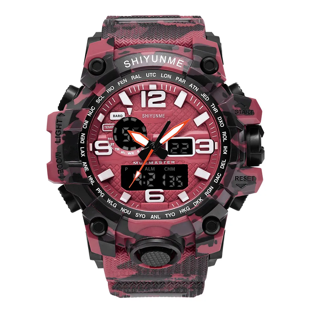 SHIYUNME G стиль Мужские спортивные часы хронограф военные цифровые наручные часы камуфляж ударопрочный Montre Homme Erkek Saat - Цвет: Красный