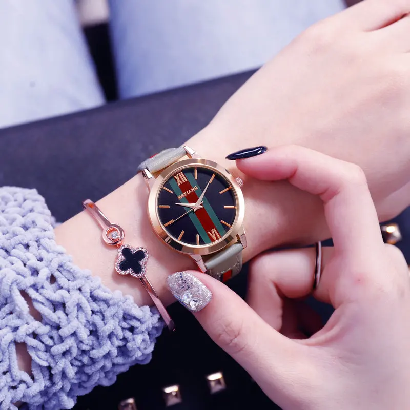 

High Quality Fashion Womens Ladies Simple Watches Geneva Faux Leather Analog Quartz Wrist Watch clock saat Gift