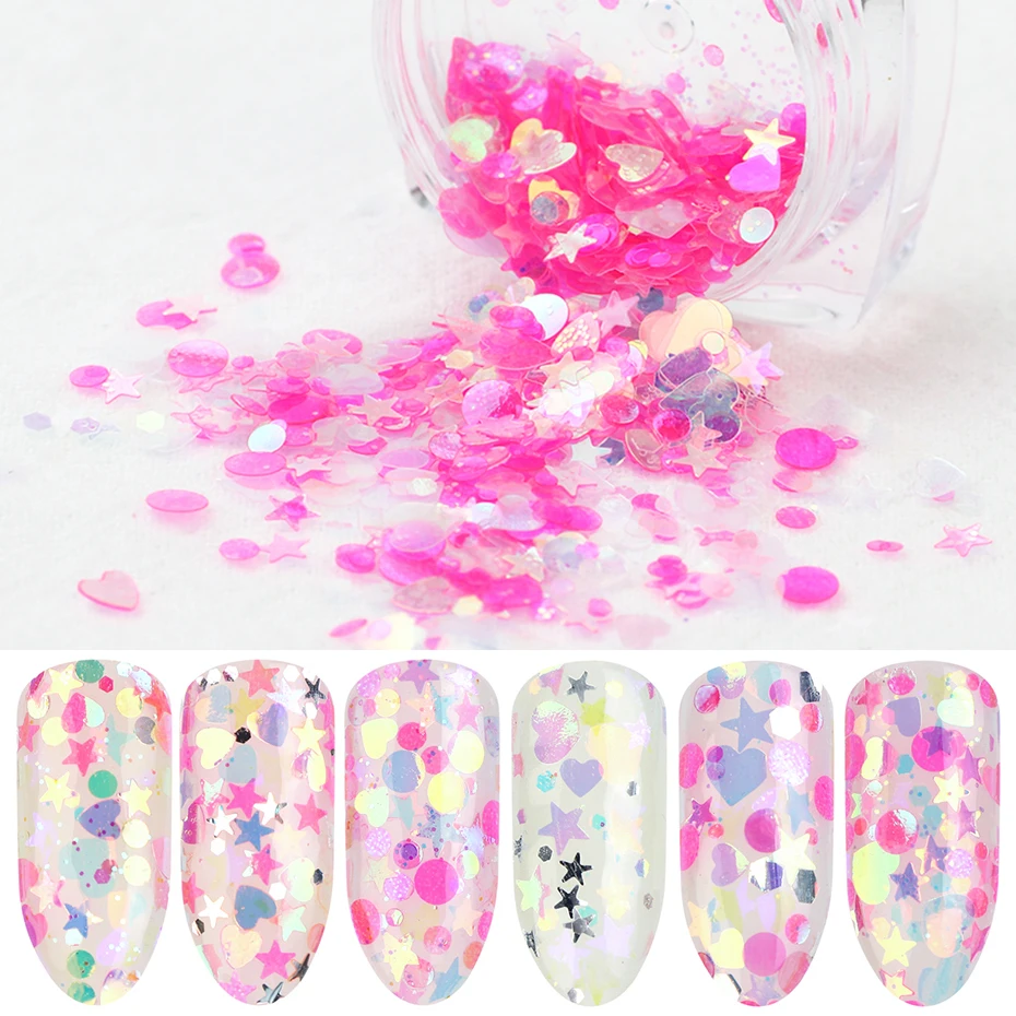

1 box Colorful AB Holographic Nail Art Sequins Glitter Nail Polish Stars Round Paillette Manicure Makeup Accessories BECX01-12