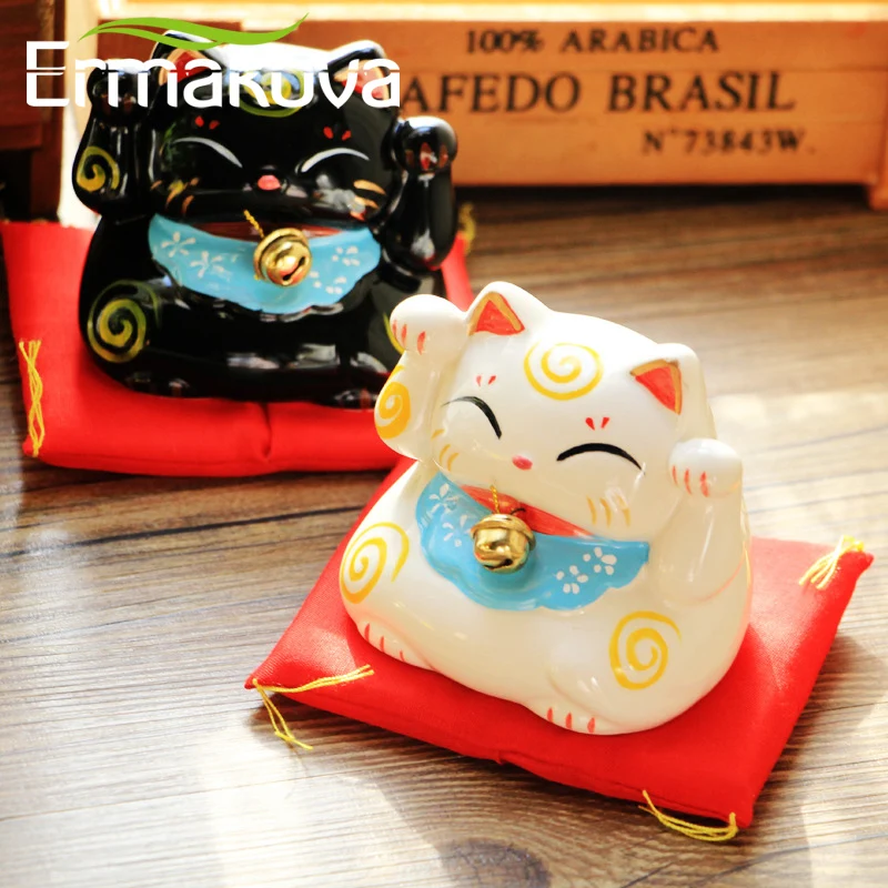 ERMAKOVA керамическая кошечка для монет Maneki Neko статуя кота Фортуны с колокольчиком