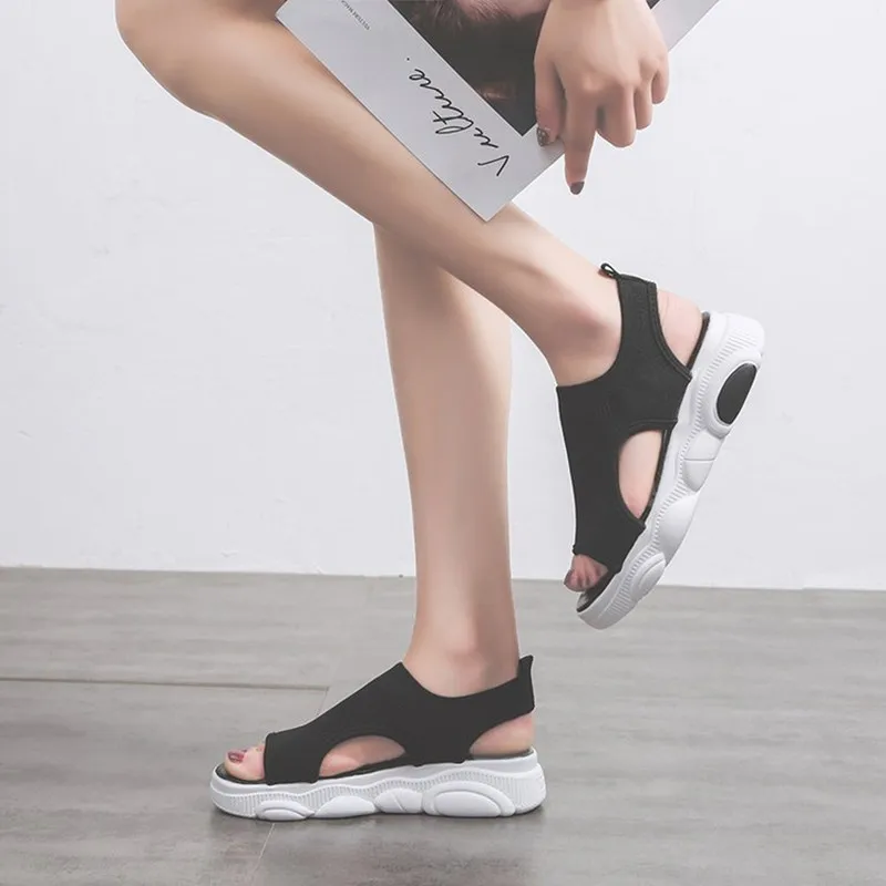 

Sports sandals ladies 2019 new Korean version of the wild mesh flying woven Roman sandals a pedal net red beach women's shoes