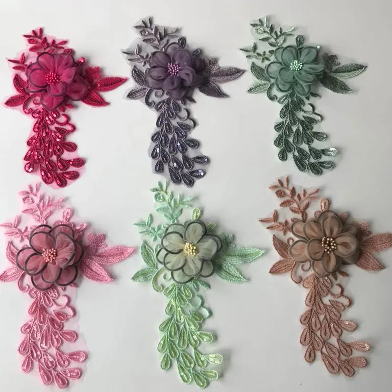 

Lace Collar Embroidered Beads Lace Floral Applique 3D Patchwork Fashion Stickers Apparel Hand Sewing Supply Women's Accessories