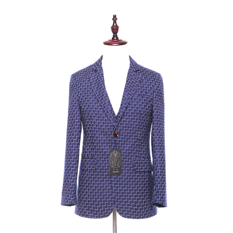 10054 Hommes Blazers Occasionnels Veste Bleu Plaid Motif Laine Slim Fit Angleterre Smoking Affaires Mariage Hommes Costume Manteau Taille Xs 4xl