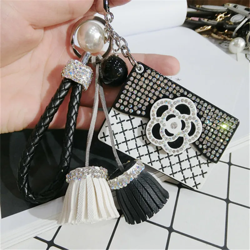 CX Shirling Camellia Flower Coat Handbag Fashioon Lady Pendant Tassel Keychain Luxurious cc Keychain Car Handbag