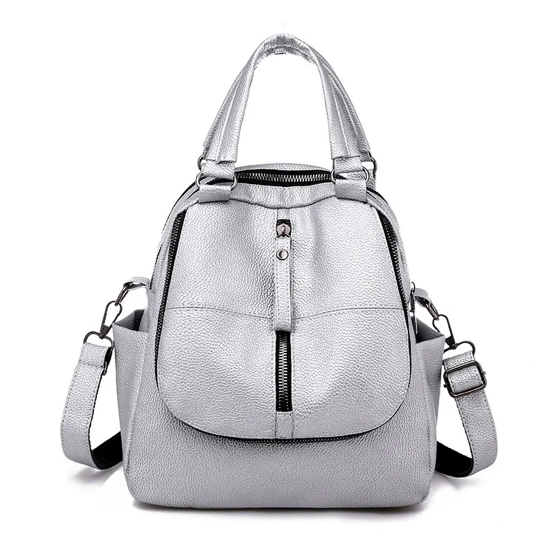 

2019 Multifunction Backpacks For Girls Sac A Dos Female Leather Backpack High Quality Sliver Casual Daypack Travel School Bags