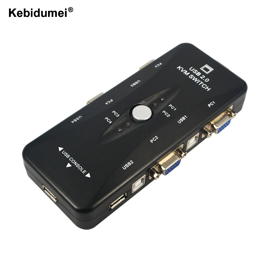 

Kebidumei 4 Port hub USB 2.0 KVM Switcher VGA SVGA Switch Box Adapter Connector Printer keyboard Mouse 4 Computers Use 1 monitor