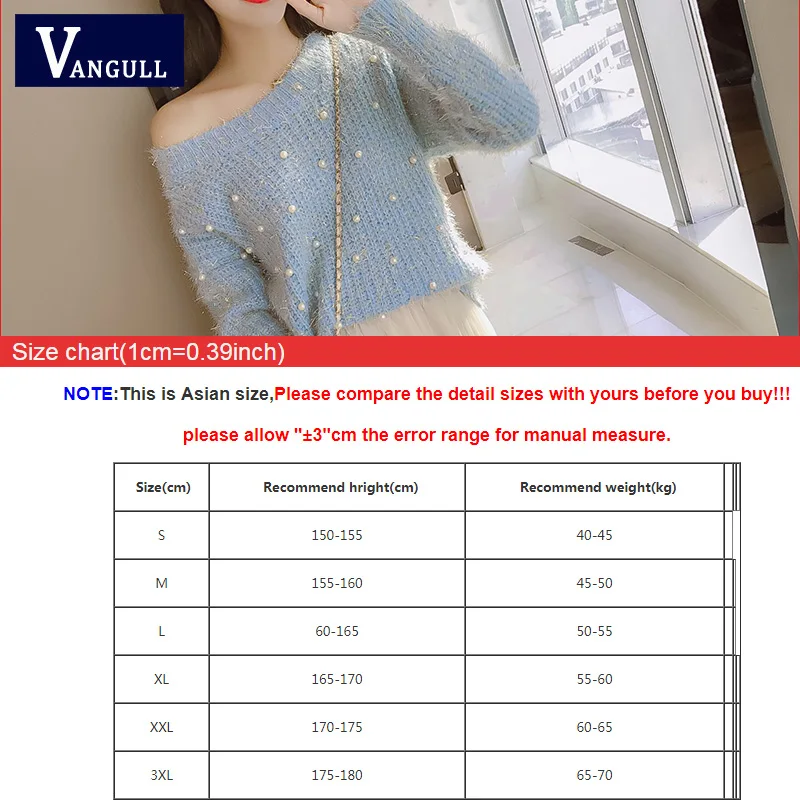 Vangull Pearl Beading O Neck Sweater Sweet Women Pullovers Knit Jumper Long Sleeve Casual Solid Sweater Pull Femme Autumn 2019