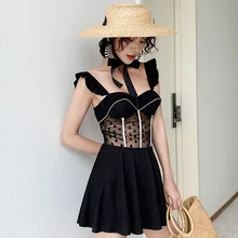 Женский цельный купальник Купальники пуш-ап купальники с завышенной талией женский слитный Женский на косточках их сексуальный низкий вырез на спине юбка