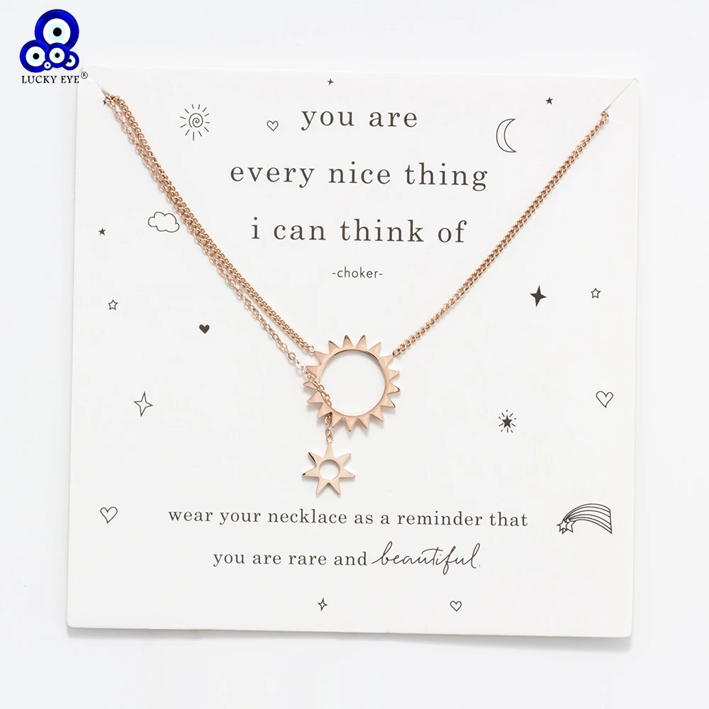 

Lucky Eye Sun Pendant Necklace Gold Color Gear Pendant Necklace Link Chain Wish Card For Women Mom Jewelry Gifts EY6080