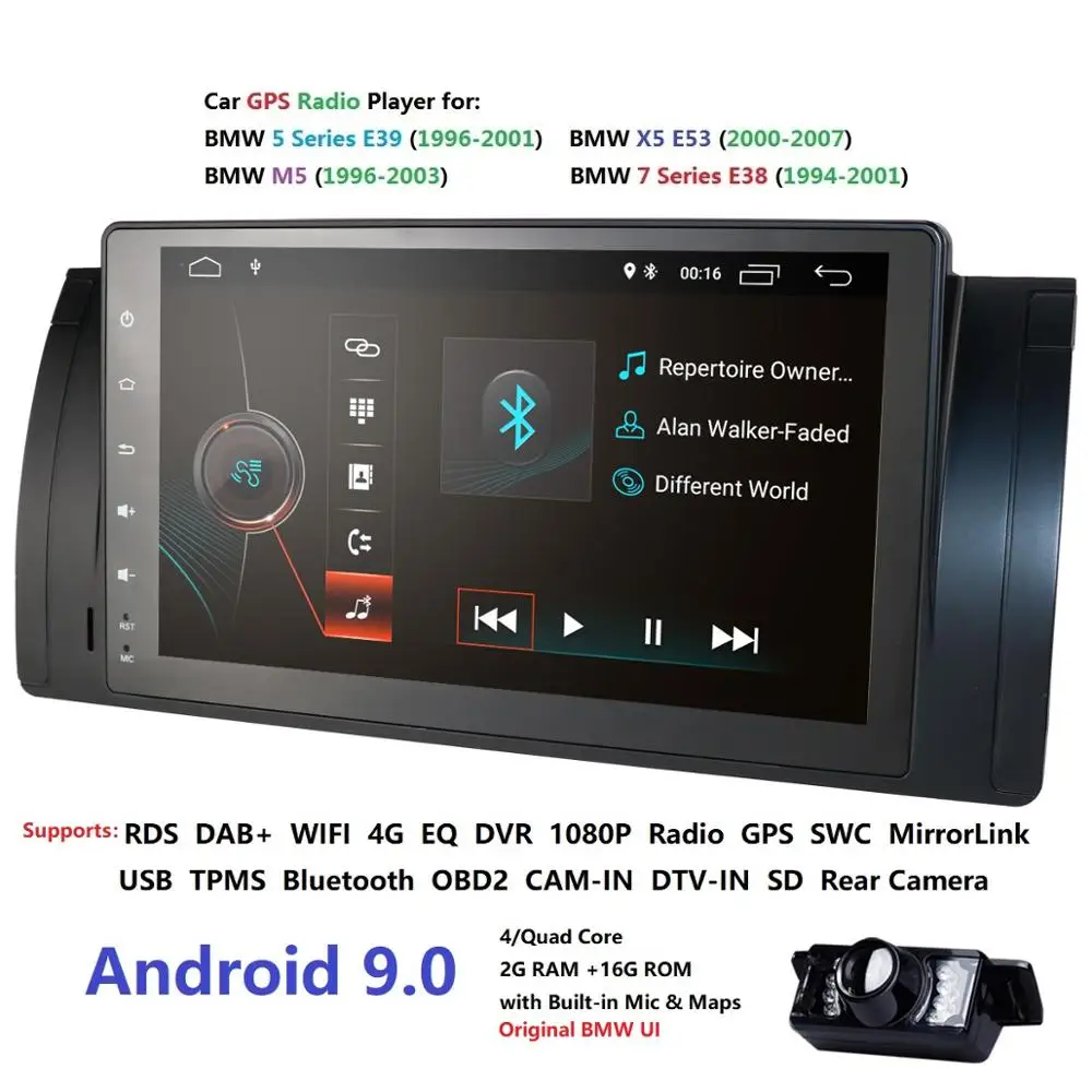 

1dinCapacitive Screen!9Inch Car NODVD Player For E39/X5/M5/E53 Canbus Radio GPS Navigation Bluetooth 1080P ipod Andorid9.0 2GRAM
