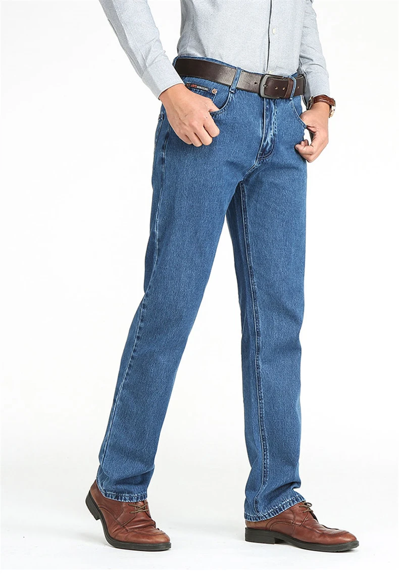 Бизнес мужские длинные джинсы Прямые повседневные синие легкие джинсовые брюки летние Лидер продаж Новые Классические тонкие дешевые рабочие брюки HLX166