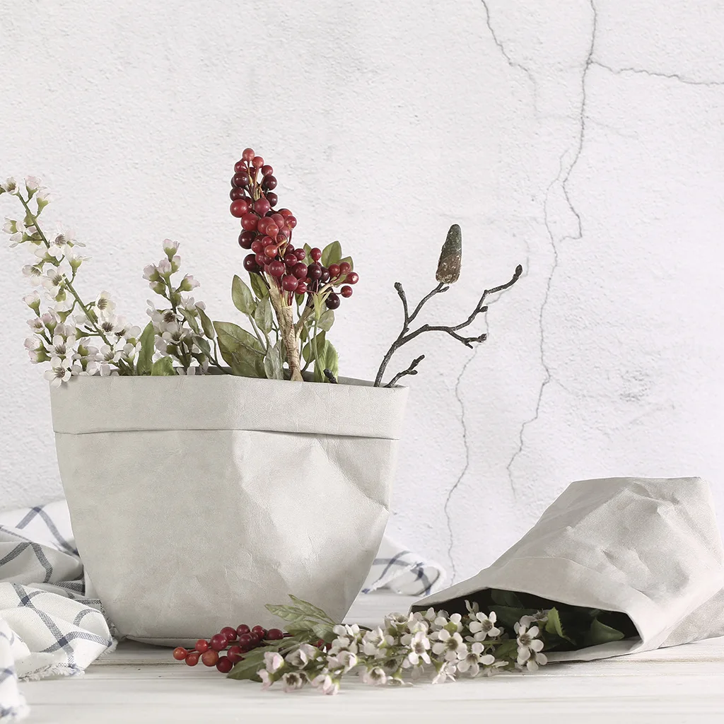

Washable Kraft Paper Bag Plant Flowers Pot Multifunction Home Storage Bag Reuse Art Vase Pot Reusable For Home Decor