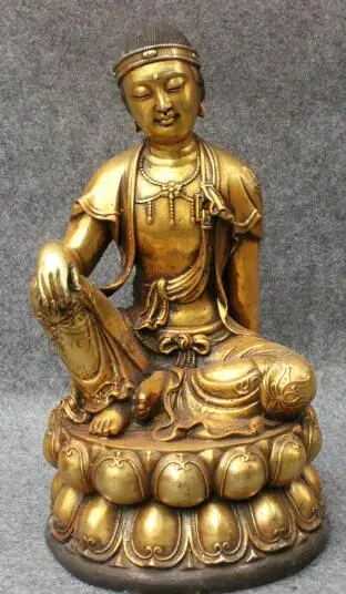 

S5458 12" Tibet Bronze Gilt Buddhism Crooked Neck Lao Mu Buddha Lotus Kwan-yin Statue