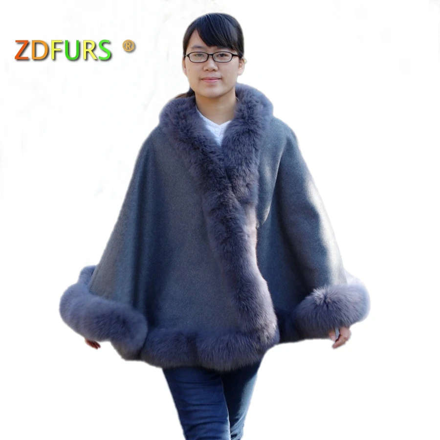 ZDFURS * Натуральные кашемировые шали из лисьего меха женские модные пончо