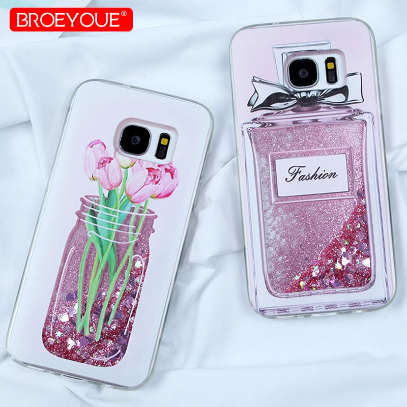 Soft Phone Case For Samsung Galaxy J3 J5 J7 Pro 2017 2016 Flowers Bottle Pink Quicksand Glitter Liquid Cover |