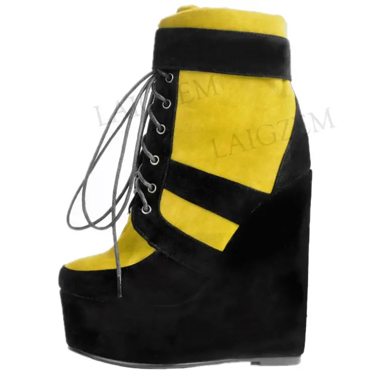 LAIGZEM/; Модные женские ботильоны; ботинки на танкетке; Botas Feminina bottes femme; женская обувь; большие размеры 34-52 - Цвет: LGZ286 Yellow