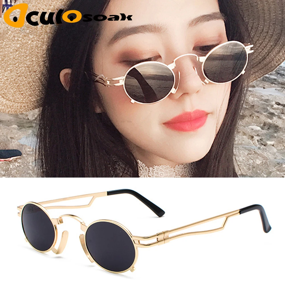 2019 Metal Oval Frame Steampunk Gothic Vampire Sunglasses Unisex Retro 1980s UV400 Sun Glasses Cosplay Styling Oculos De Sol