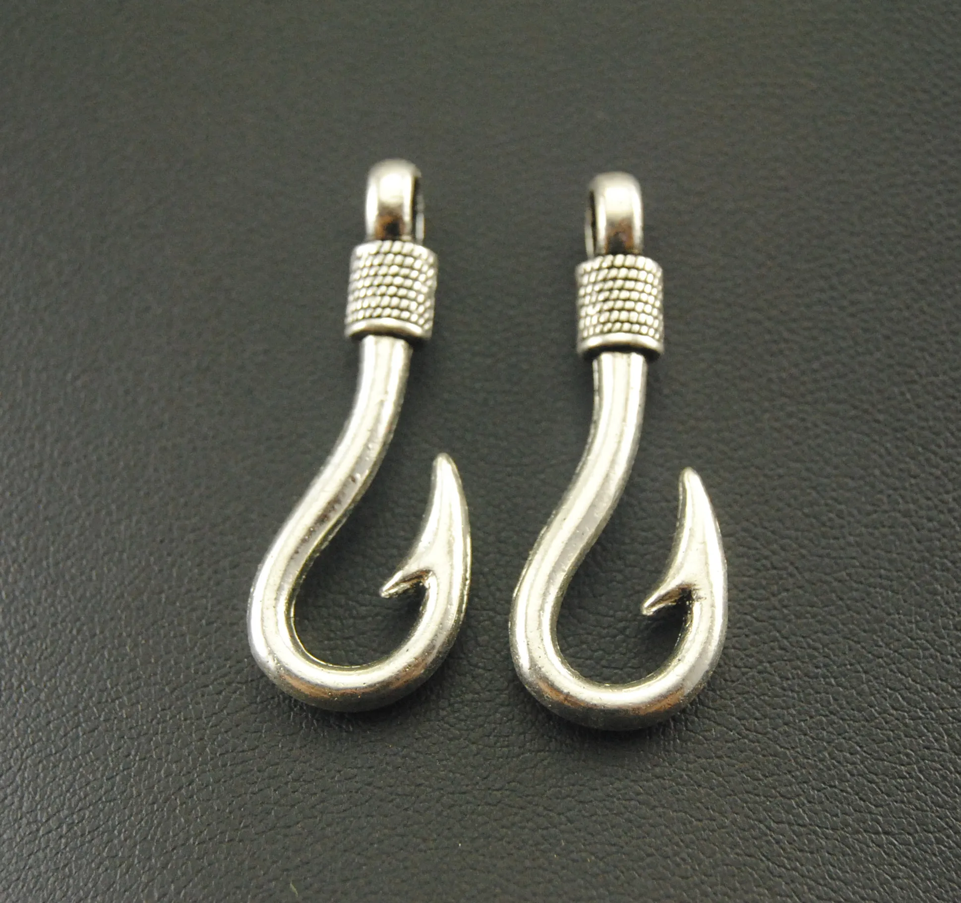 10pcs 2 Colors Fish Hook Charm DIY Metal Jewelry Findings 13x36mm A462