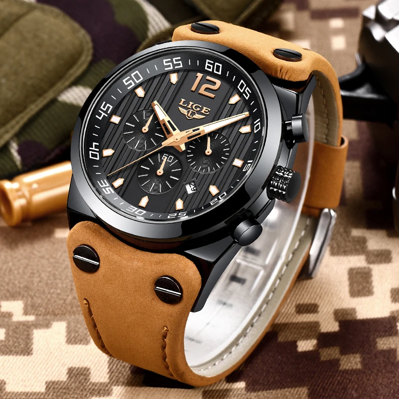 2018 LIGE New Sport Mens Watches Military Chronograph Quartz Man Outdoor Big Dial Wrist Watch Army Male Clock Relogio Masculino