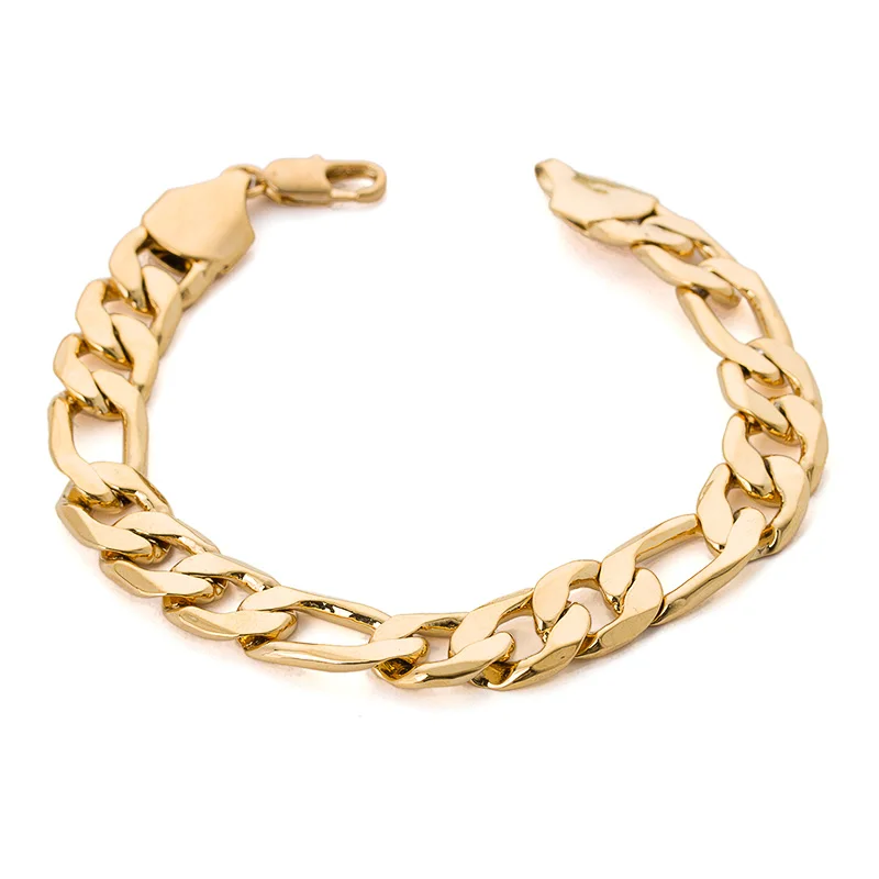 

Classic fashion hot sale men figaro gold chain bracelet yellow gold filled chunky bracelet wedding jewelry