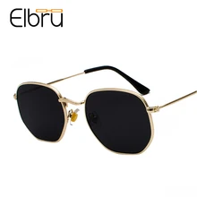 Elbru, gafas de sol cuadradas Vintage para hombre, 2020, marca de diseñadores, montura metálica, gafas de sol negras, gafas de sol Unisex para mujer, gafas de sol de estilo veraniego
