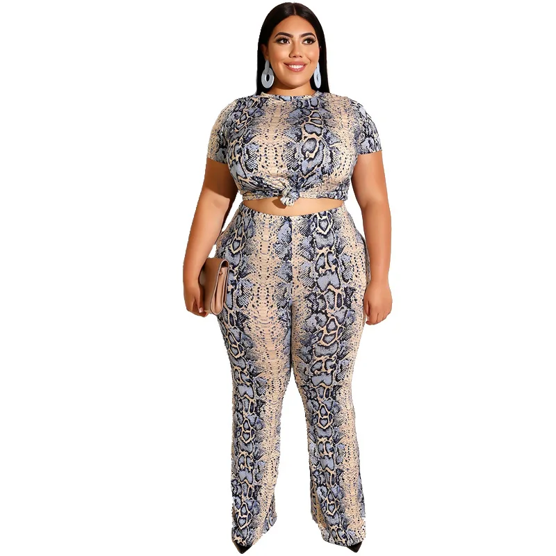 

VITIANA Women Plus Size Sexy Two Pieces Sets Summer 2019 Female Short Sleeve Pants Elasticity Leopard Casual Womens Outfits 5XL